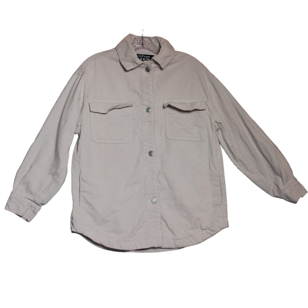 Refuge Denim Womens Corduroy Cream Button Down Long Sleeve Shirt Size S/P